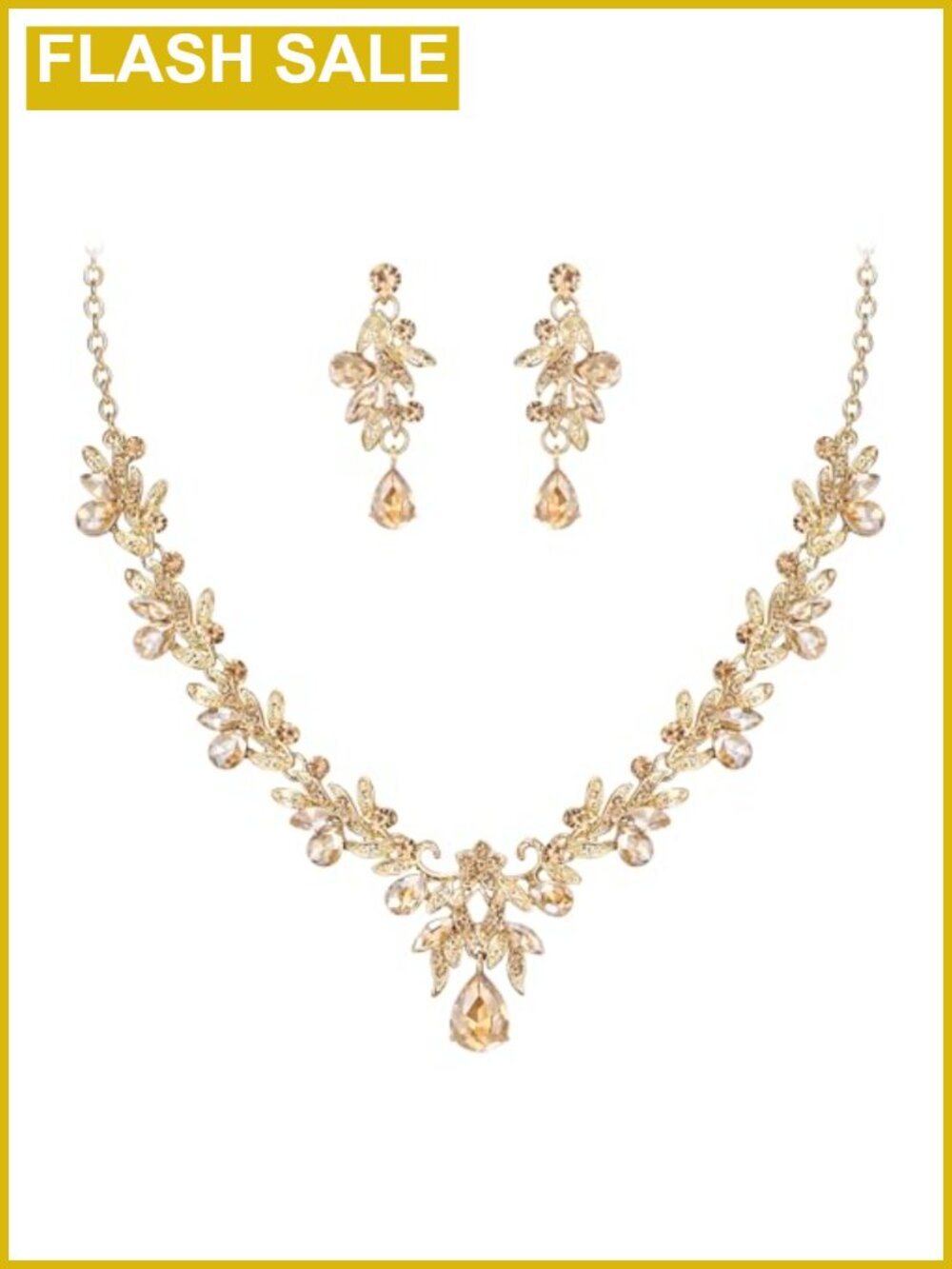 Crystal Leaf Flower Wedding Jewelry Set Necklace Dangle Earrings
